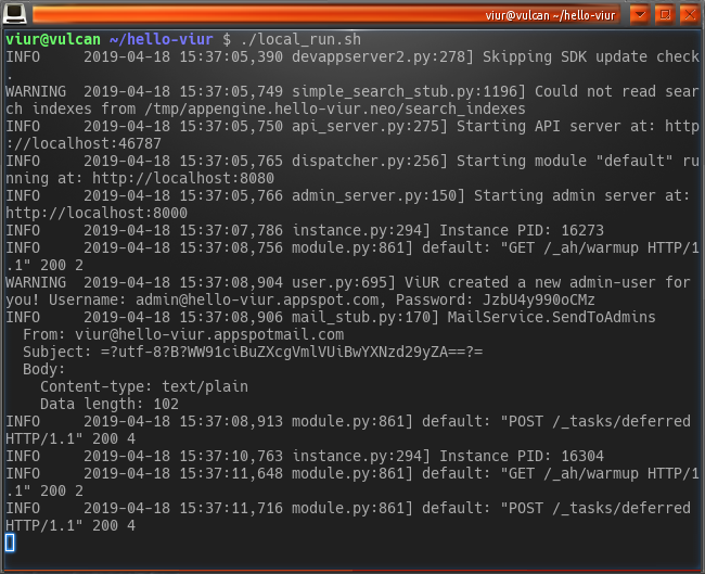 Image showing the output of the steps done when starting ``dev_appserver.py``
